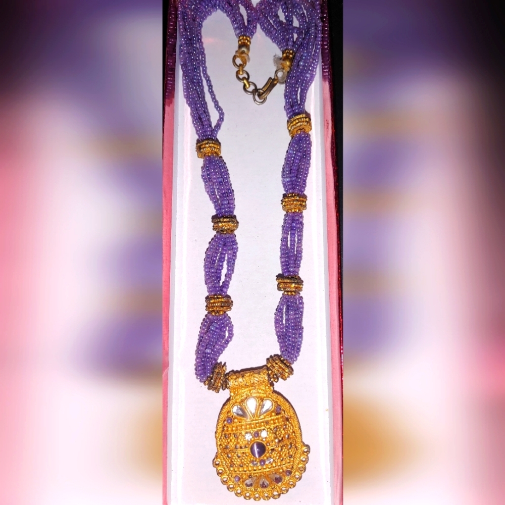 Hand made beaded necklace with pendant  f
